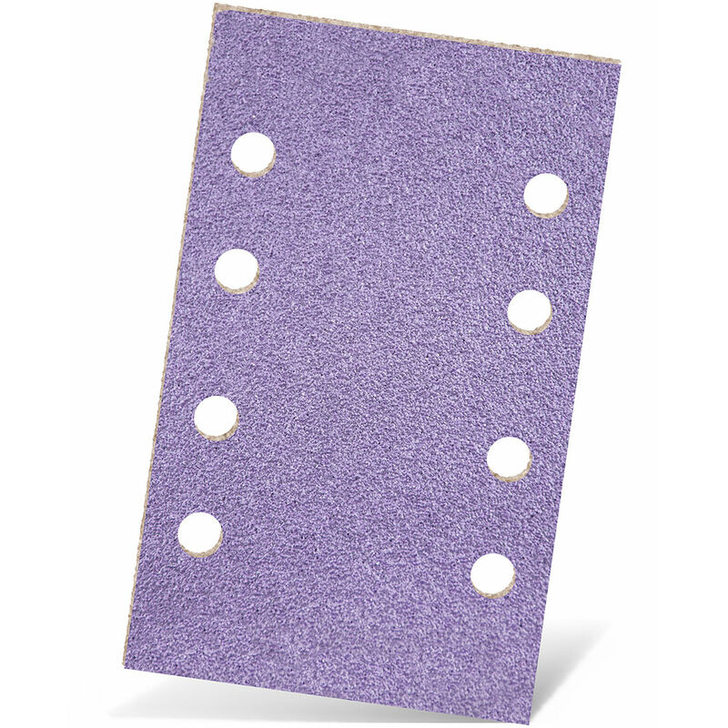 foto del prodotto purple hd carte abrasive velcrate, 133 x 80 mm, 8 fori, p. levigatrici orbitali, miscela di ceramica 50 pz. g120 menzer