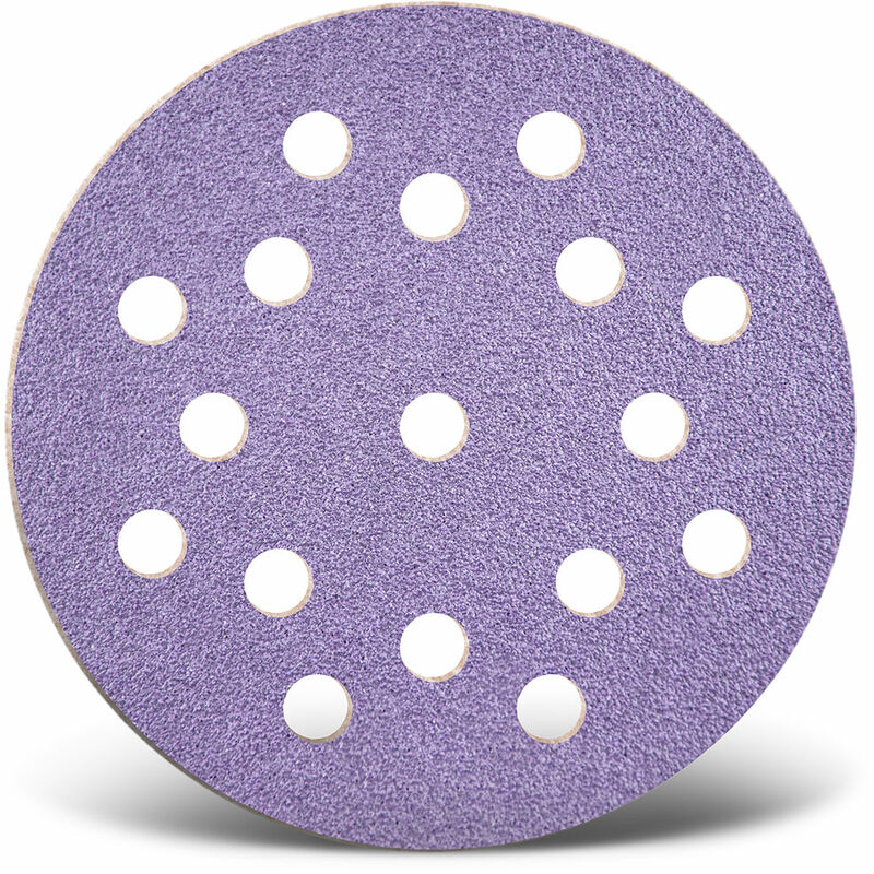 foto del prodotto purple hd dischi abrasivi velcrati, 125 mm, 17 fori, p. levigatrici rotorbitali, miscela di ceramica 50 pz. g150 menzer
