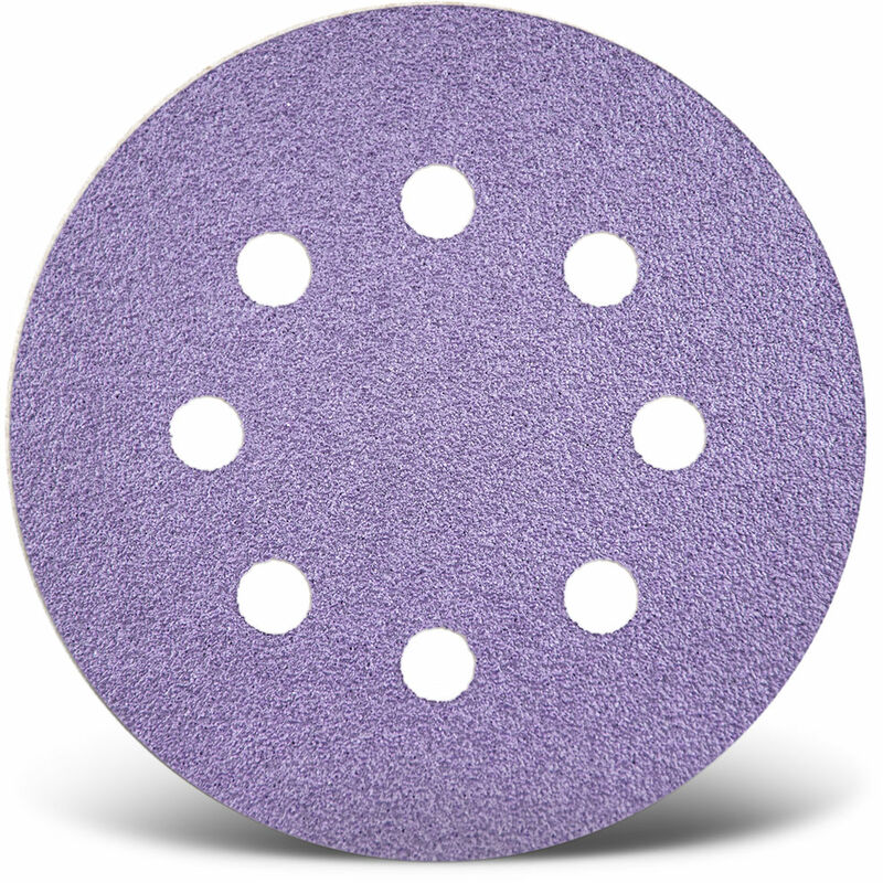 foto del prodotto purple hd dischi abrasivi velcrati, 125 mm, 8 fori, p. levigatrici rotorbitali, miscela di ceramica 50 pz. g120 menzer