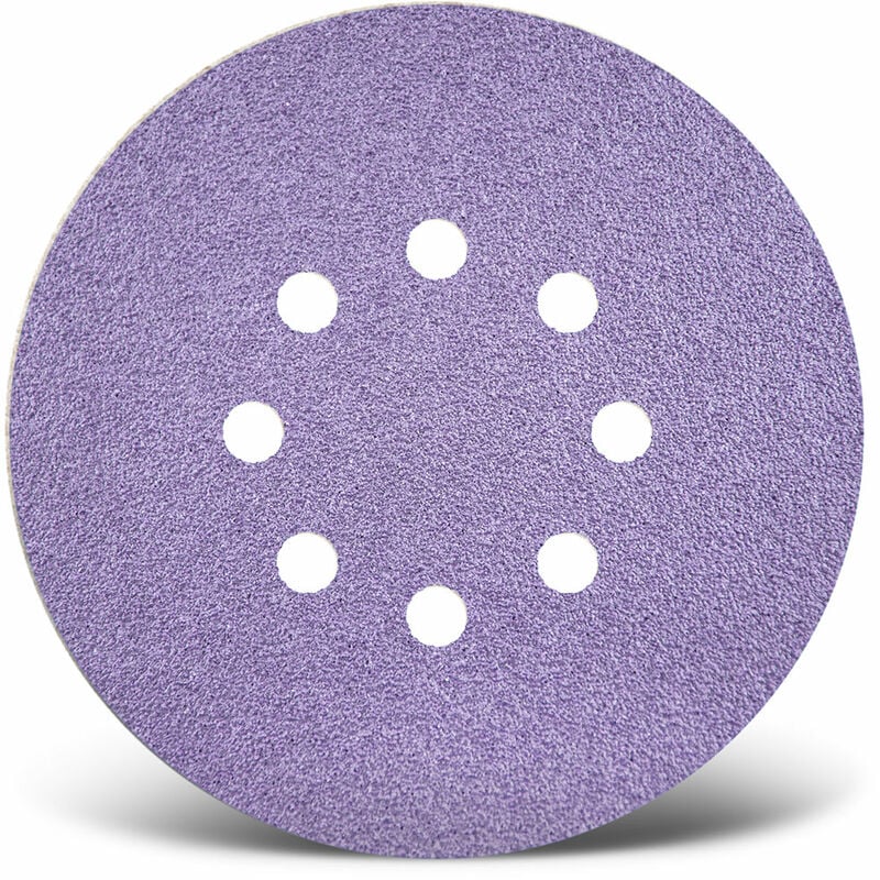 foto del prodotto purple hd dischi abrasivi velcrati, 150 mm, 8 fori, p. levigatrici rotorbitali, miscela di ceramica 50 pz. g400 menzer