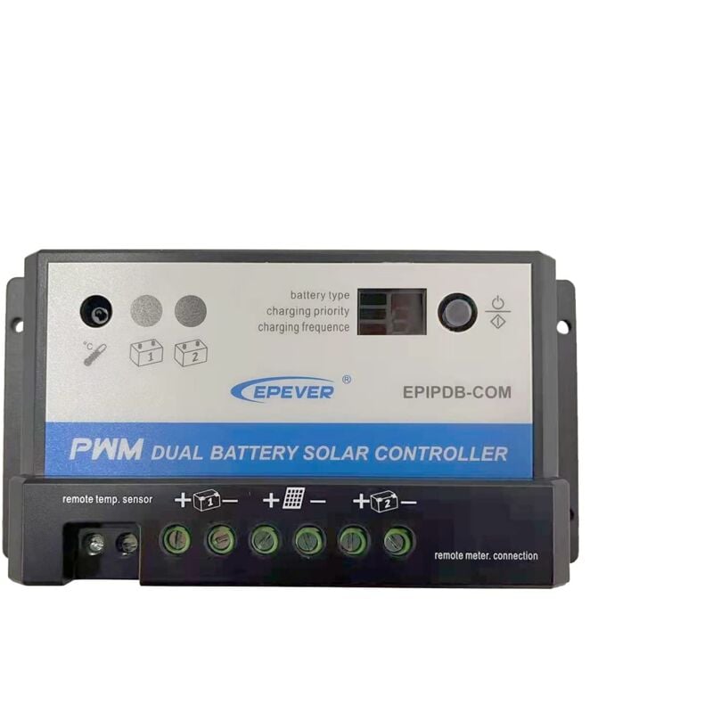 foto del prodotto pwm regolatore di carica 10 a 12 24 v, solar charging controller per 2 diverse batterie, duo batteria, epipdb com 10 a epever