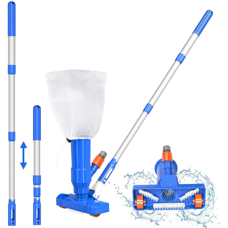 foto del prodotto pz kit aspirapolvere per piscina migliorato, aspirapolvere portatile per piscina con spazzola, sacco per foglie e palo da 40 ideale per piscine