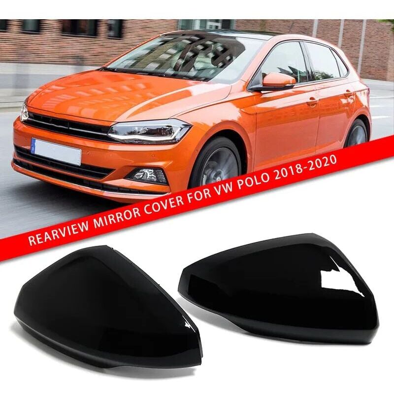 foto del prodotto pz set gloss black car side specchio retrovisore tappi di copertura per volkswagen per vw polo mk6 aw gti 2018 2019 2020 pratico
