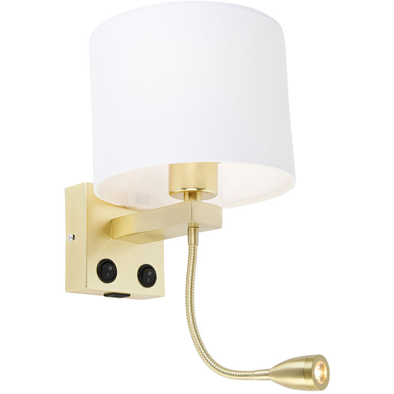 foto del prodotto qazqa applique con braccio da lettura brescia combi moderno acciaio,tessuto oro ottone bianco tondo non sostituibile led max. 1 x 1 watt