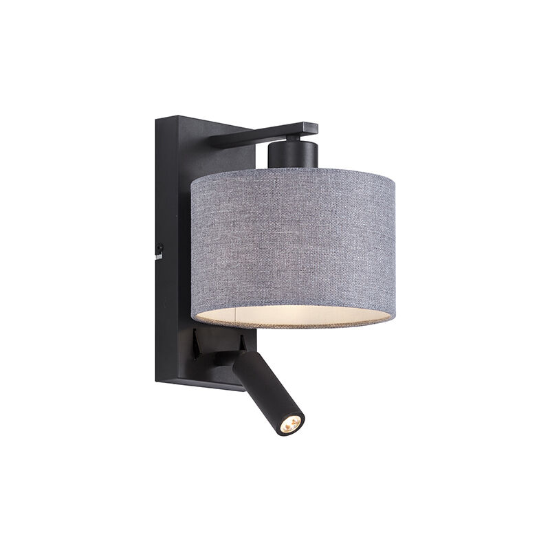 foto del prodotto qazqa applique con braccio da lettura puglia moderno acciaio,tessuto grigio nero tondo non sostituibile led max. 1 x 3.2 watt