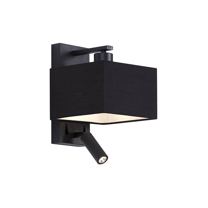 foto del prodotto qazqa applique con braccio da lettura puglia moderno acciaio,tessuto nero quadrato non sostituibile led max. 1 x 3.2 watt