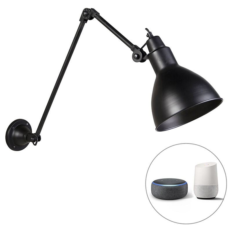 immagine 0 del prodotto qazqa applique con braccio girevole wye industriale acciaio nero oblungo e27 max. 1 x 4.9 watt