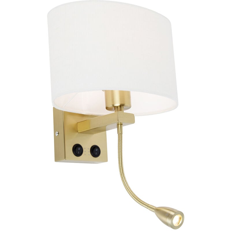 foto del prodotto qazqa applique con paralume brescia combi shade moderno acciaio,tessuto,lino oro bianco quadrato ovale non sostituibile led max. 1 x 1 watt