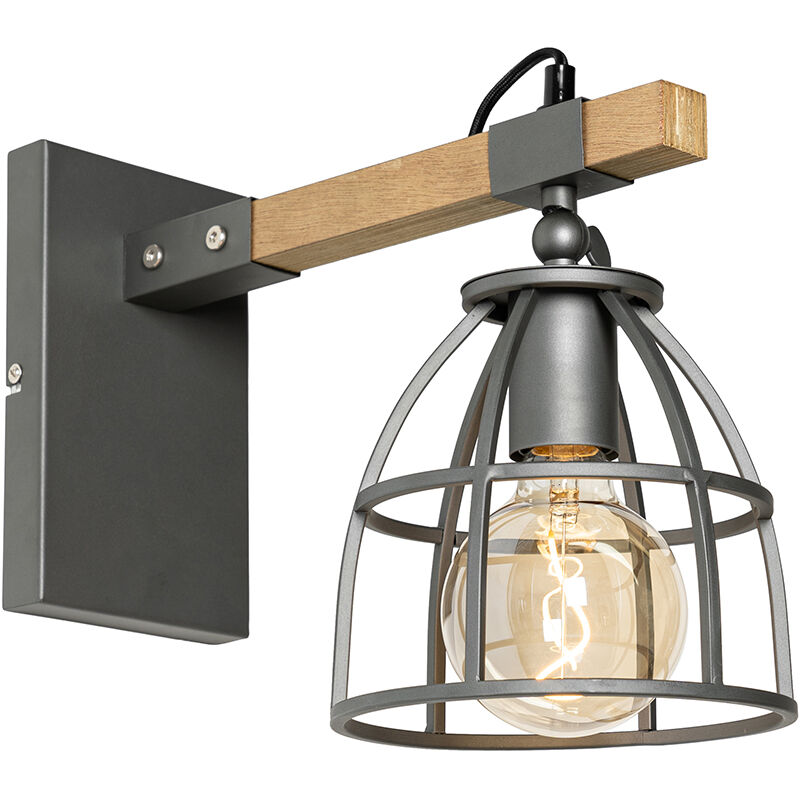foto del prodotto qazqa appliques arthur industriale legno,acciaio marrone grigio scuro allungato max. 1 x watt