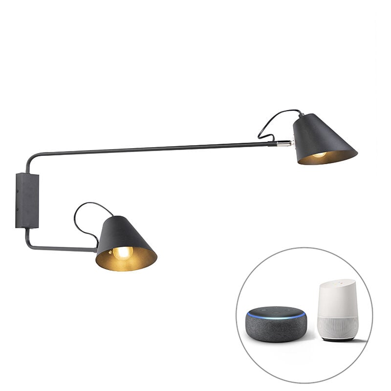 foto del prodotto qazqa appliques lune wl retr acciaio nero oblungo e27 max. 2 x 4.9 watt