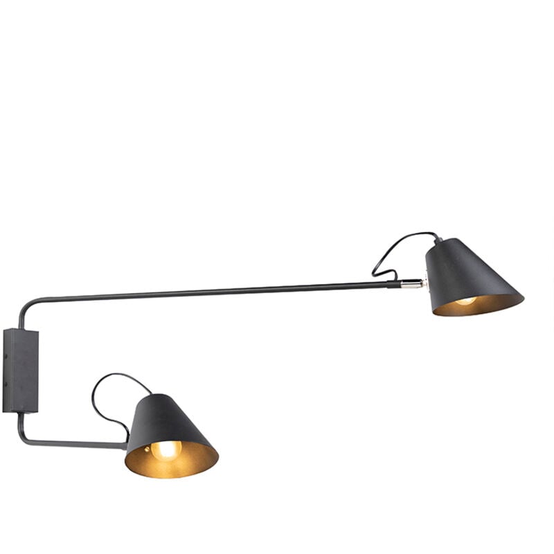 foto del prodotto qazqa appliques lune wl retr acciaio nero oblungo e27 max. 2 x 7 watt