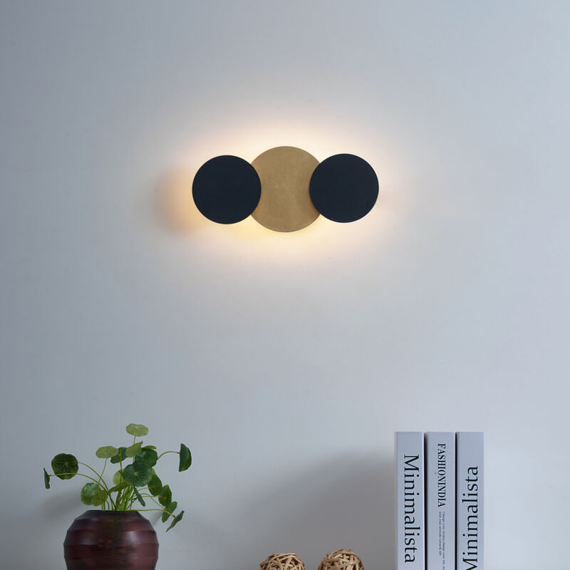 foto del prodotto qazqa appliques sunrise moderno metallo nero oro tondo non sostituibile led max. 3 x 12 watt
