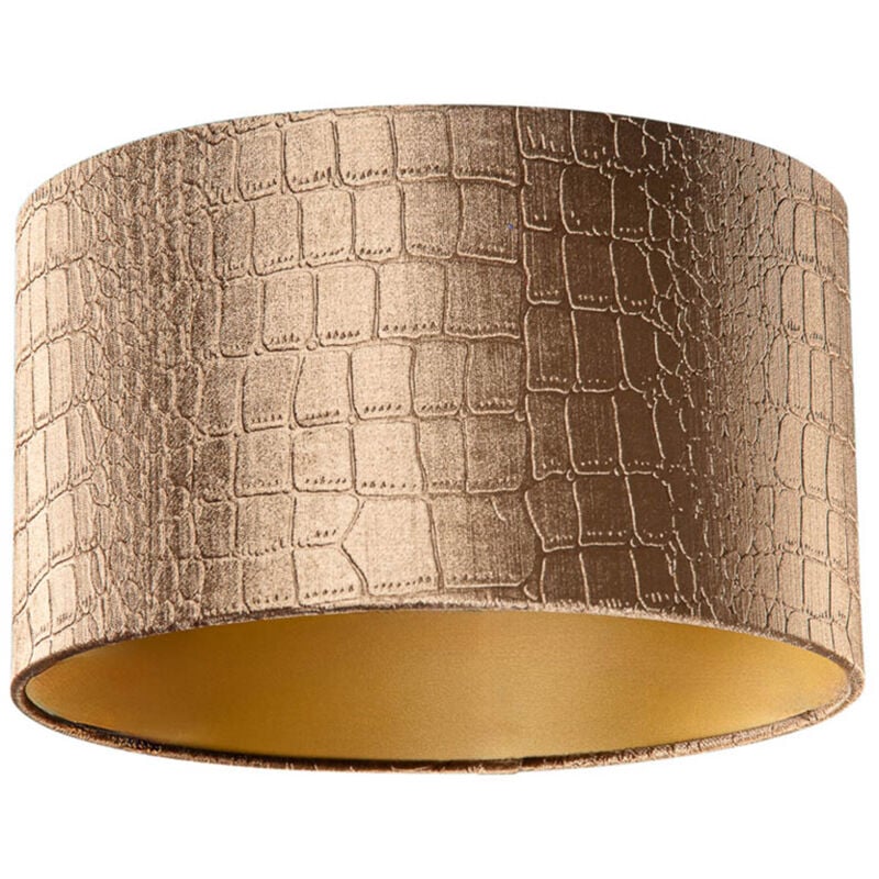 foto del prodotto qazqa classico cotone paralume in velluto con motivo coccodrillo e interno oro 35 35 20 , tondo adatto per lampada a sospensione