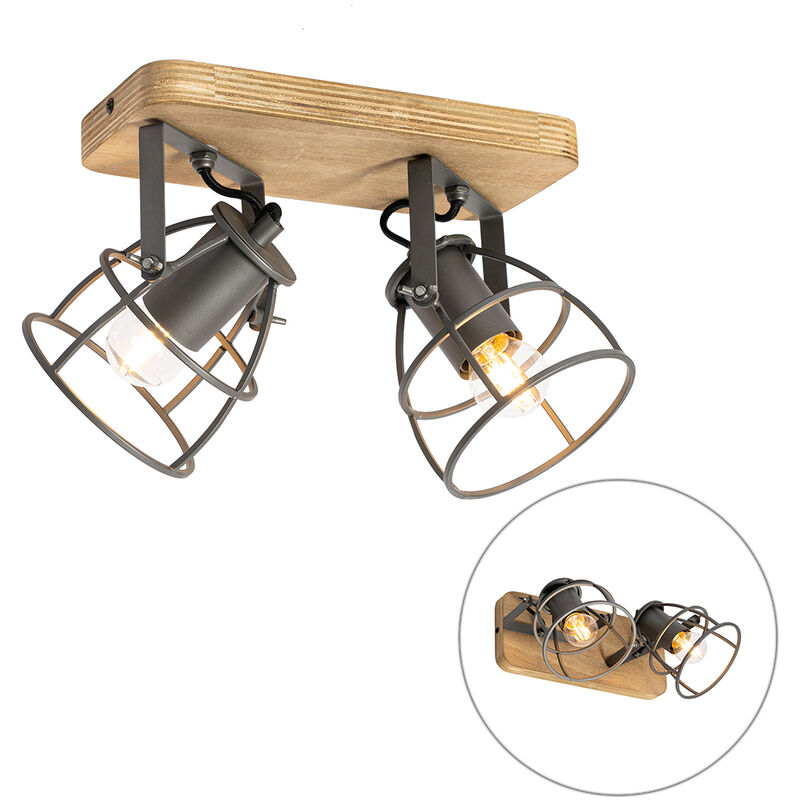 foto del prodotto qazqa faretto arthur industriale legno,acciaio marrone grigio scuro allungato max. 2 x watt