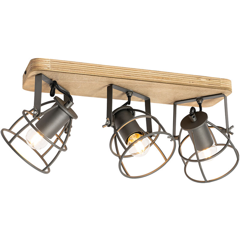 foto del prodotto qazqa faretto arthur industriale legno,acciaio marrone grigio scuro allungato max. 3 x watt