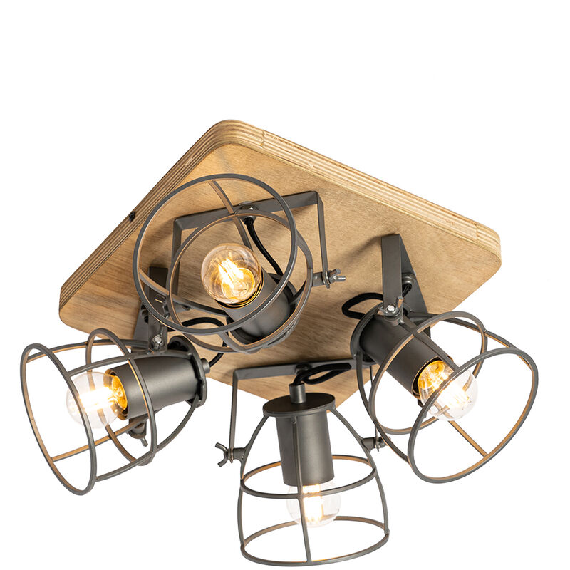 foto del prodotto qazqa faretto arthur industriale legno,acciaio marrone grigio scuro quadrato max. 4 x watt