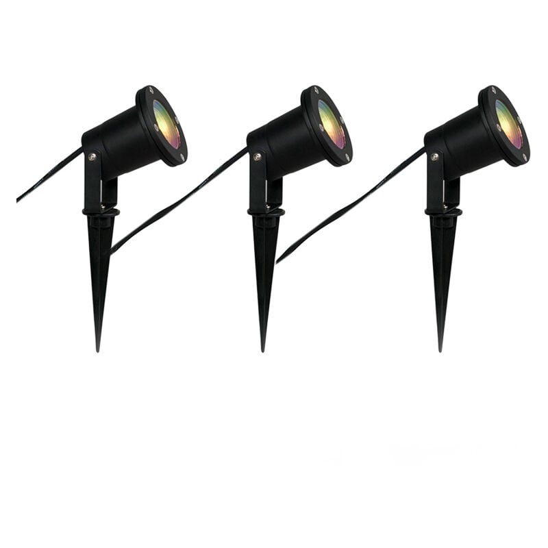 foto del prodotto qazqa faretto con palo da giardino basic moderno alluminio,vetro nero tondo gu10 max. 3 x 4.7 watt