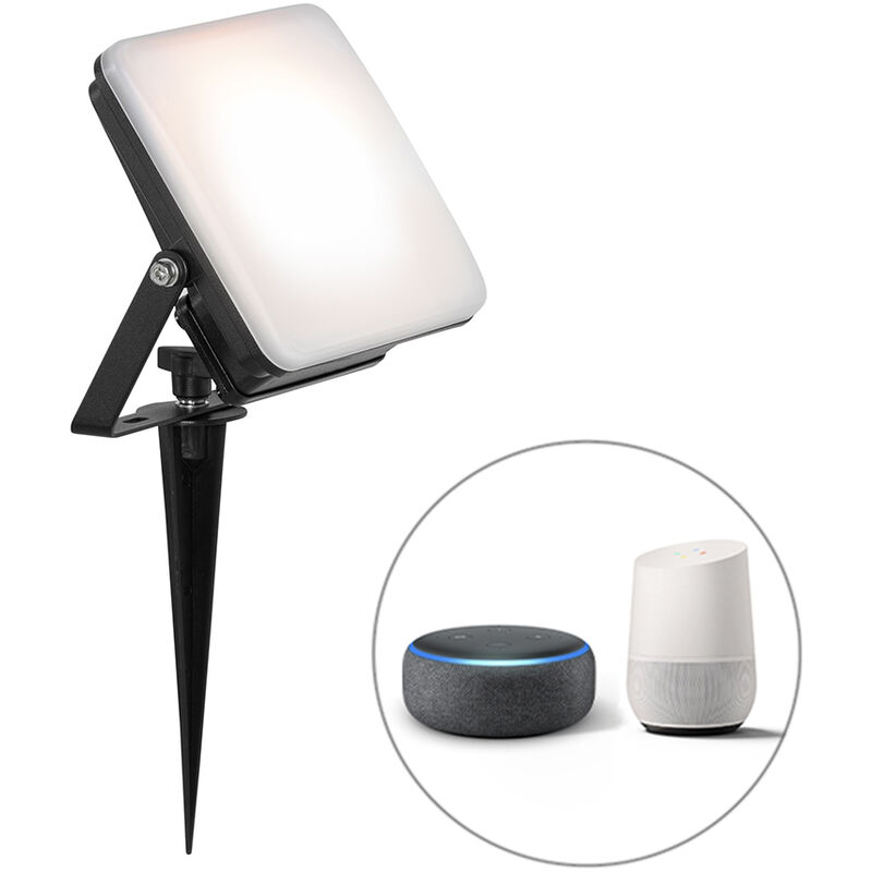 foto del prodotto qazqa faretto con palo da giardino ruud moderno alluminio,plastico nero quadrato non sostituibile led max. 1 x 30 watt