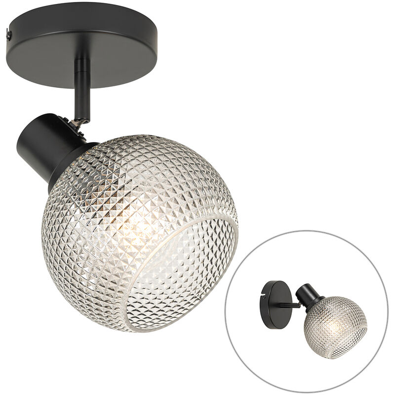 foto del prodotto qazqa faretto da soffitto parete chico design vetro,acciaio nero tondo max. 1 x watt