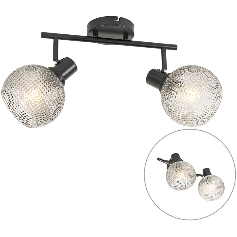 foto del prodotto qazqa faretto da soffitto parete chico design vetro,acciaio nero trasparente oblungo max. 2 x watt