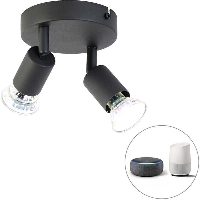 foto del prodotto qazqa faretto da soffitto parete jeany moderno acciaio nero tondo gu10 max. 2 x 4.5 watt