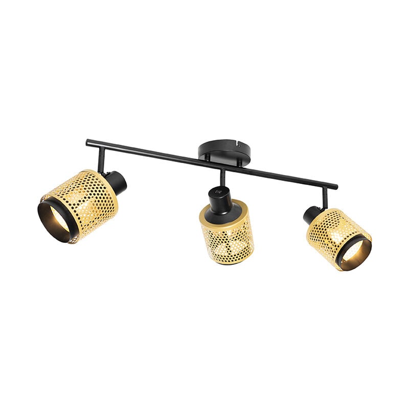 foto del prodotto qazqa faretto da soffitto parete kayden industriale acciaio oro ottone nero oblungo max. 3 x watt