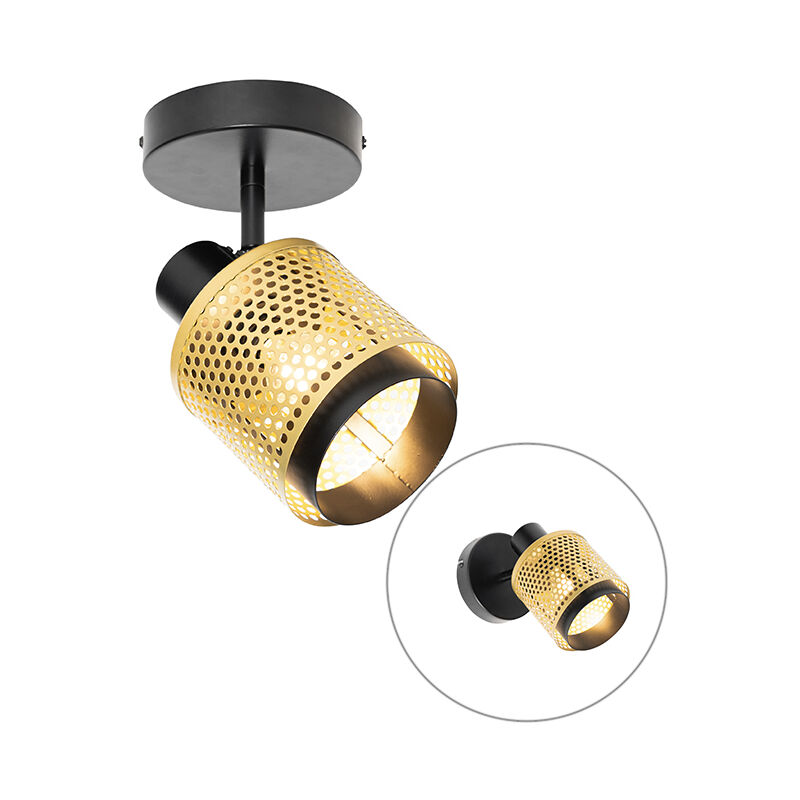foto del prodotto qazqa faretto da soffitto parete kayden industriale acciaio oro ottone nero tondo max. 1 x watt