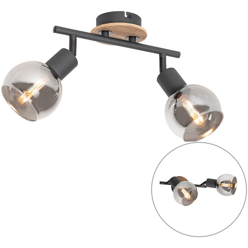 foto del prodotto qazqa faretto da soffitto parete vidro moderno vetro,acciaio,legno grigio nero marrone oblungo max. 2 x watt
