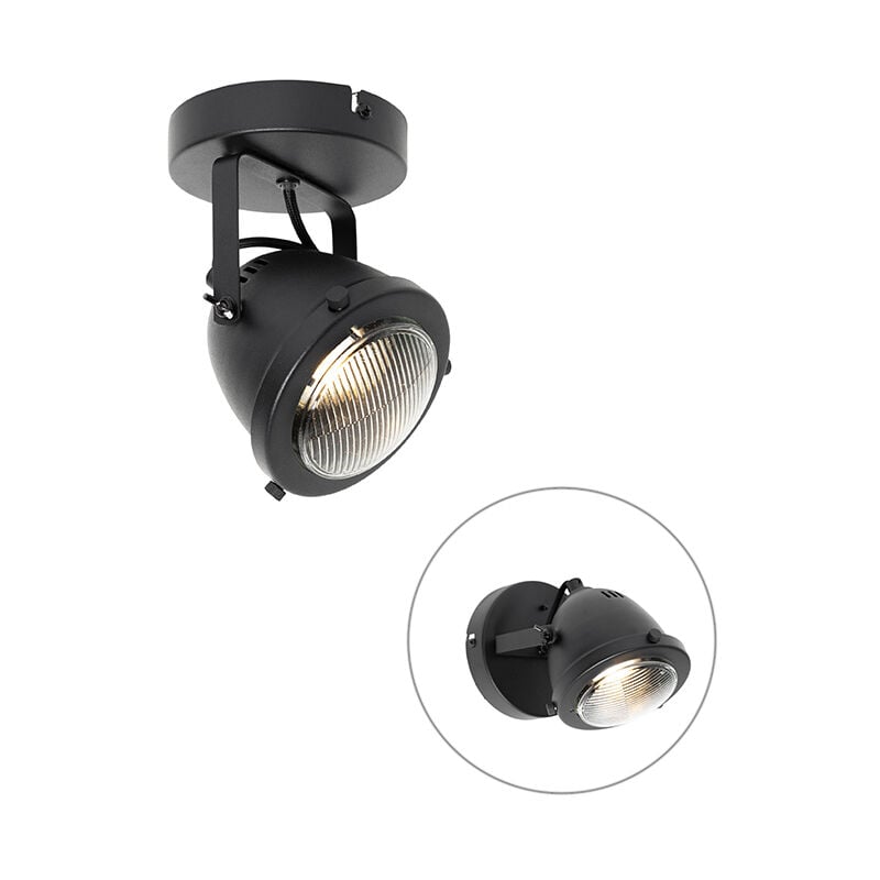 foto del prodotto qazqa faretto emado industriale acciaio,vetro nero tondo max. 1 x watt