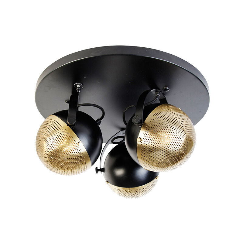 foto del prodotto qazqa faretto haicha industriale acciaio oro ottone nero tondo sfera max. 3 x watt