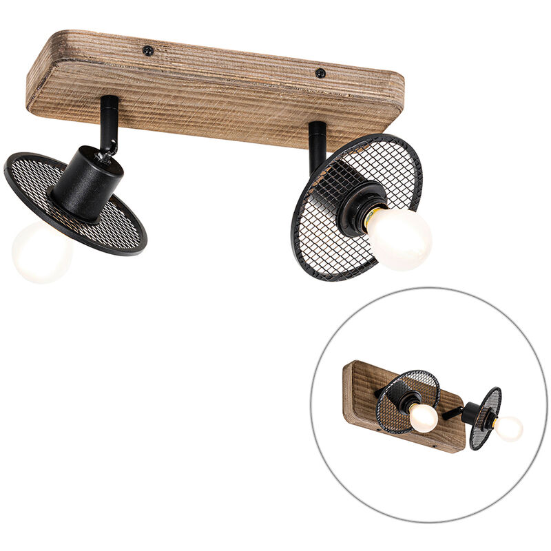 foto del prodotto qazqa faretto jasmijn industriale acciaio,legno marrone nero allungato max. 2 x watt