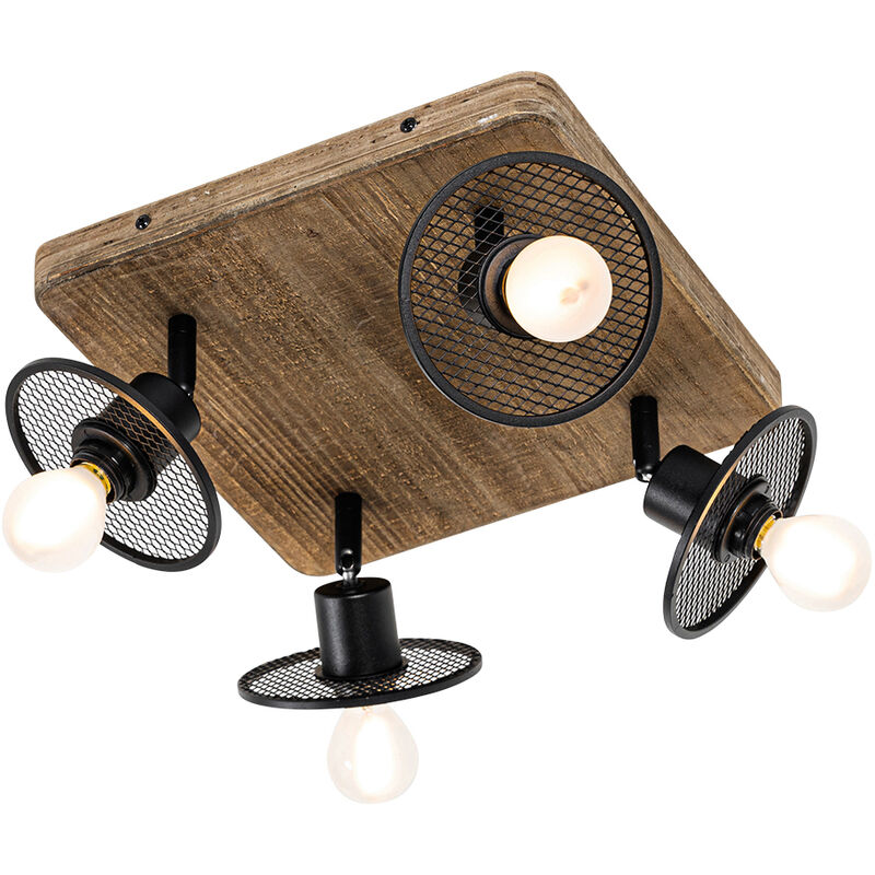 foto del prodotto qazqa faretto jasmijn industriale acciaio,legno marrone nero quadrato max. 4 x watt