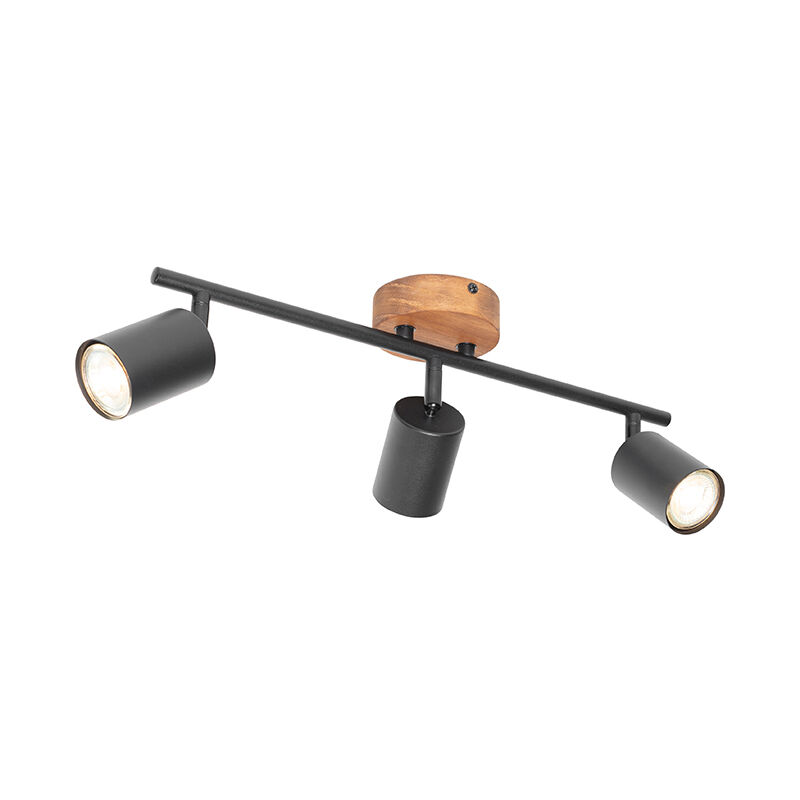 foto del prodotto qazqa faretto jeana industriale acciaio,legno nero marrone oblungo max. 3 x watt