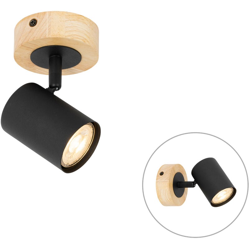 foto del prodotto qazqa - faretto jeana - moderno - acciaio,legno - legno/nero - tondo max. 1 x watt