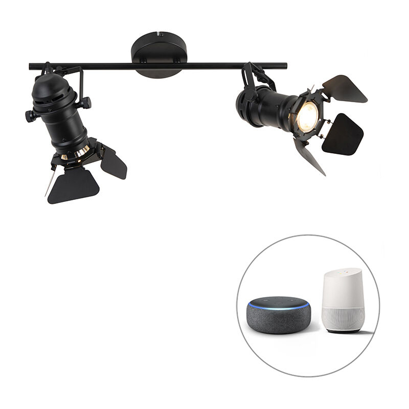 foto del prodotto qazqa faretto movie industriale acciaio inossidabile nero tondo oblungo gu10 max. 2 x 5 watt