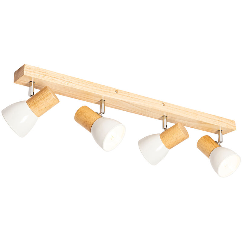 foto del prodotto qazqa faretto thorin rustico legno,acciaio legno bianco allungato max. 4 x watt