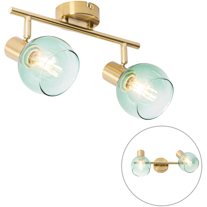 foto del prodotto qazqa faretto vidro art d co acciaio,vetro verde oro ottone oblungo max. 2 x watt