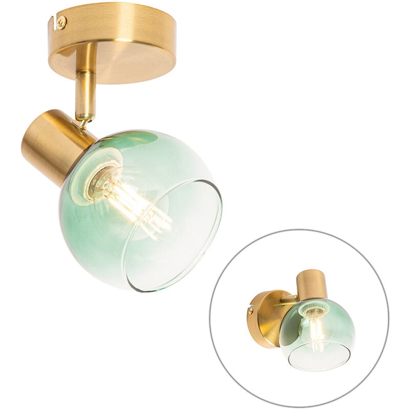 foto del prodotto qazqa faretto vidro art d co acciaio,vetro verde oro ottone tondo max. 1 x watt