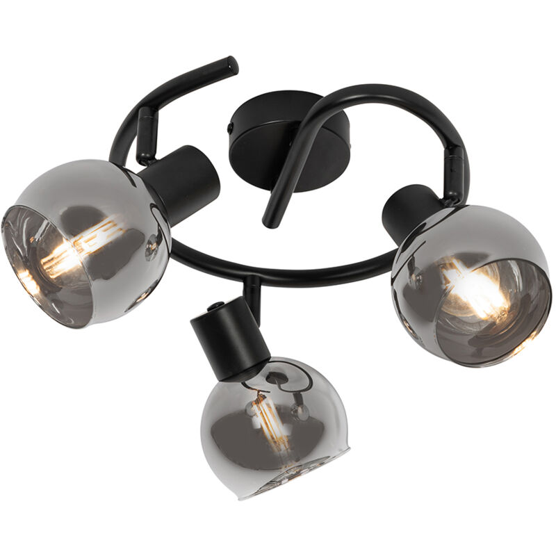 foto del prodotto qazqa faretto vidro smart art d co vetro,acciaio nero tondo e14 max. 3 x 4.2 watt