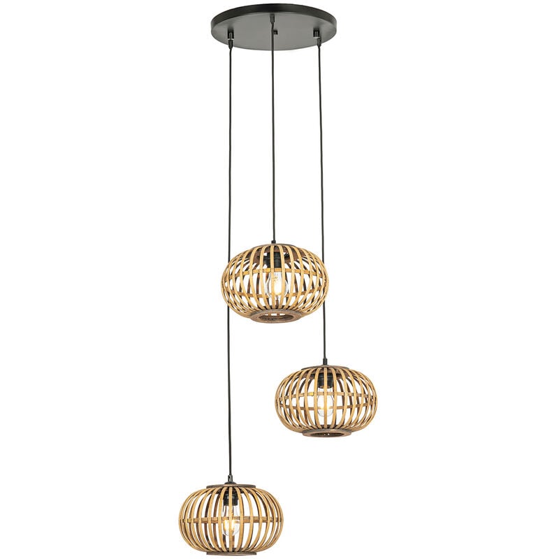 foto del prodotto qazqa lampada a sospensione amira orientale bamboo,acciaio legno nero tondo max. 3 x watt
