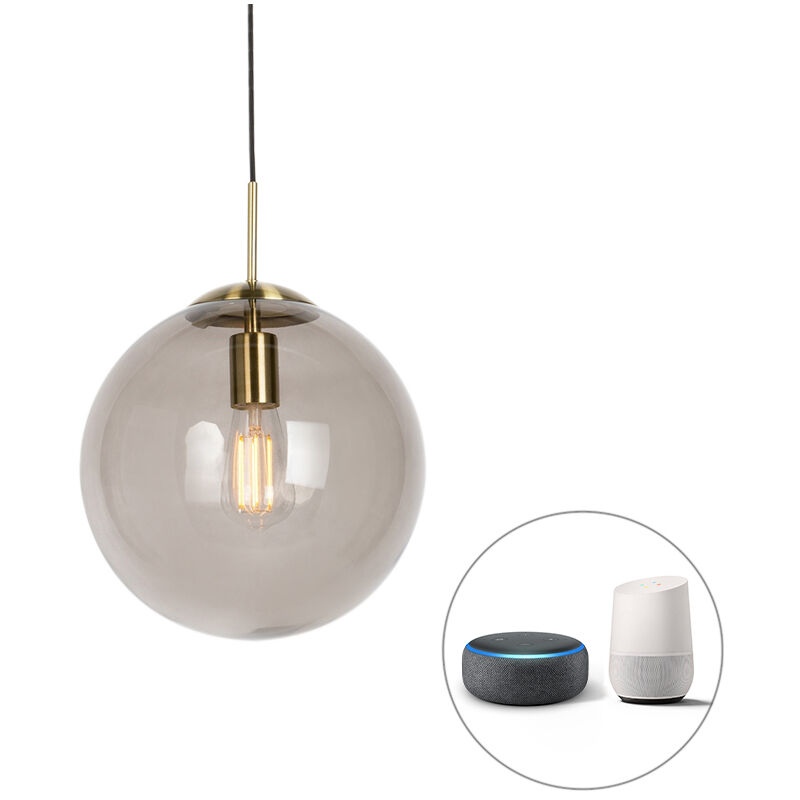 foto del prodotto qazqa lampada a sospensione ball moderno vetro,acciaio ottone trasparente tondo e27 max. 1 x 7 watt