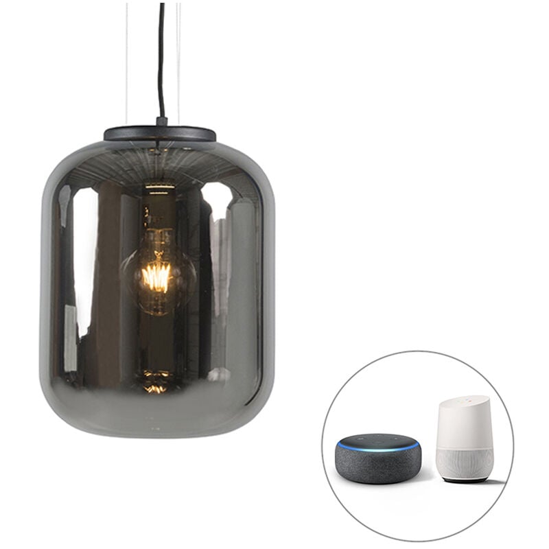 foto del prodotto qazqa lampada a sospensione bliss retr vetro,acciaio nero tondo e27 max. 1 x 4.9 watt