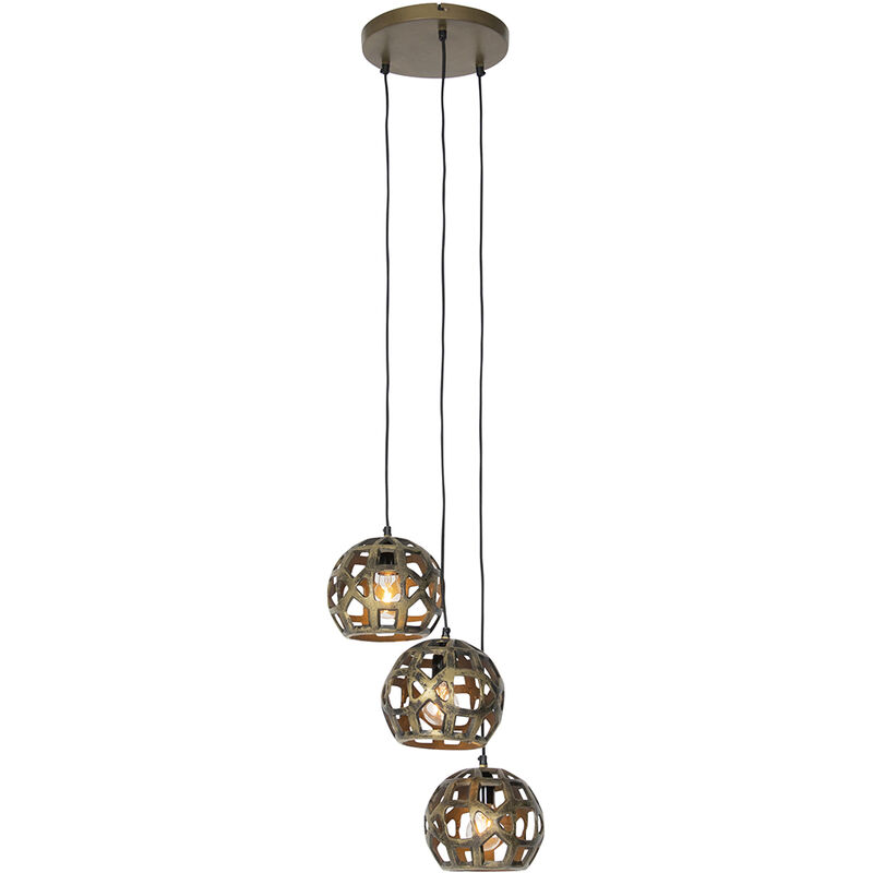 foto del prodotto qazqa lampada a sospensione bobby industriale alluminio oro ottone tondo max. 3 x watt
