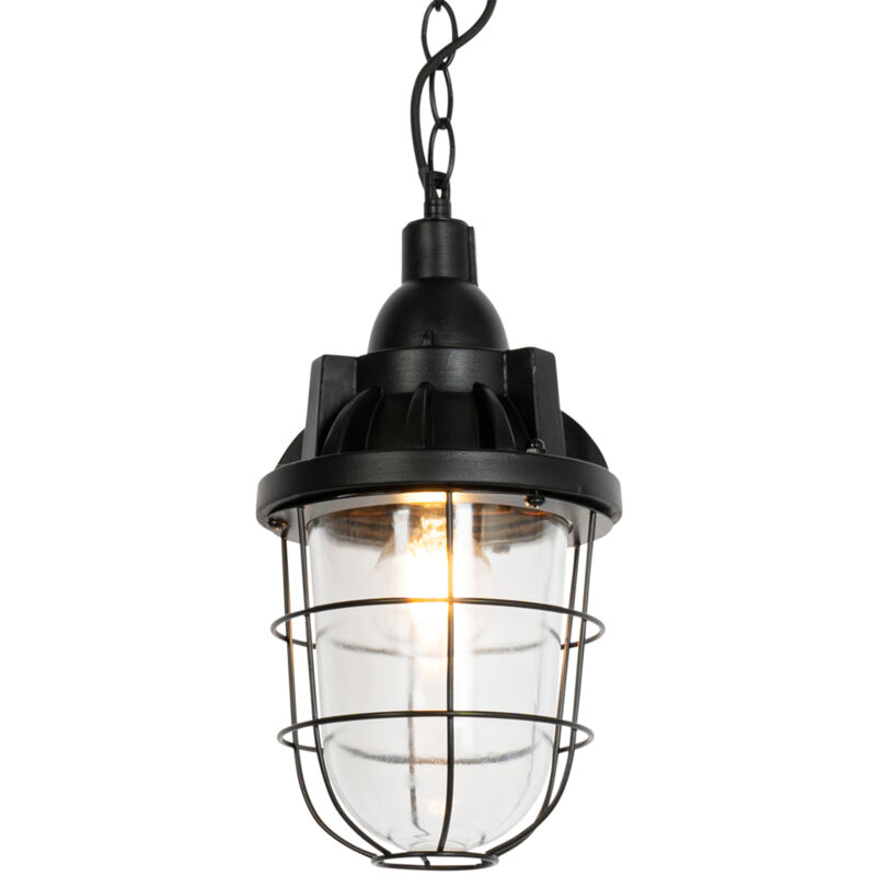 foto del prodotto qazqa lampada a sospensione cabin industriale vetro,acciaio nero oblungo tondo max. 1 x watt