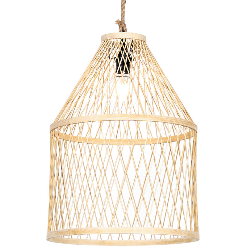 foto del prodotto qazqa lampada a sospensione calamus rustico malacca,acciaio legno nero tondo max. 1 x watt