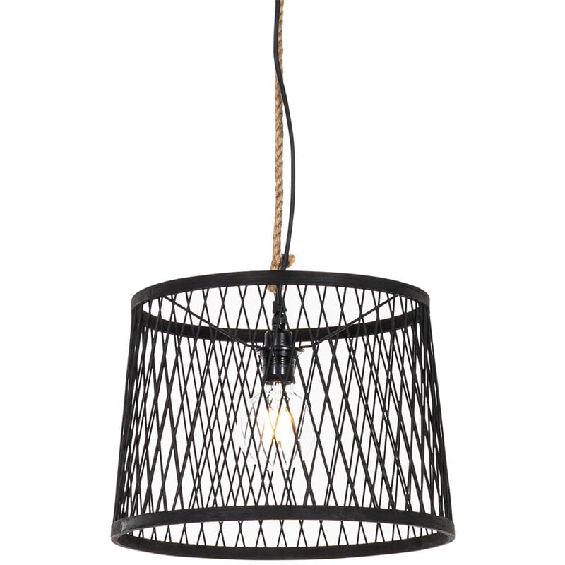 foto del prodotto qazqa lampada a sospensione calamus rustico malacca,acciaio nero tondo max. 1 x watt