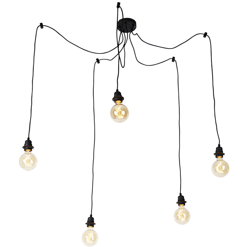 foto del prodotto qazqa lampada a sospensione cava luxe moderno acciaio nero tondo oblungo max. 5 x watt
