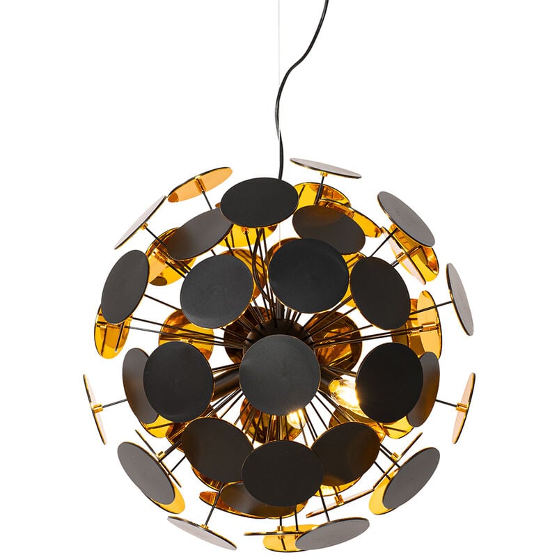 foto del prodotto qazqa lampada a sospensione cerchio design acciaio,plastico nero oro ottone sfera max. 5 x watt