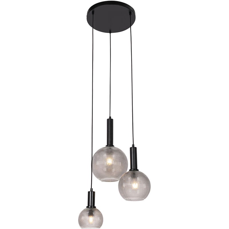 foto del prodotto qazqa lampada a sospensione chico design vetro,acciaio nero trasparente tondo max. 3 x watt