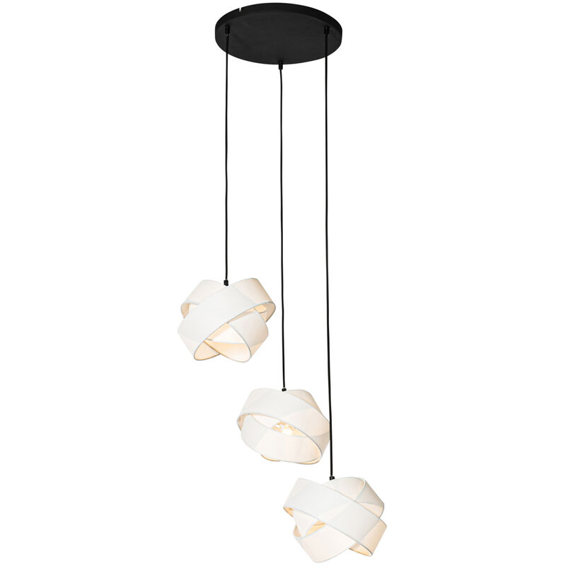 foto del prodotto qazqa lampada a sospensione cloth moderno tessuto,acciaio bianco nero tondo max. 3 x watt